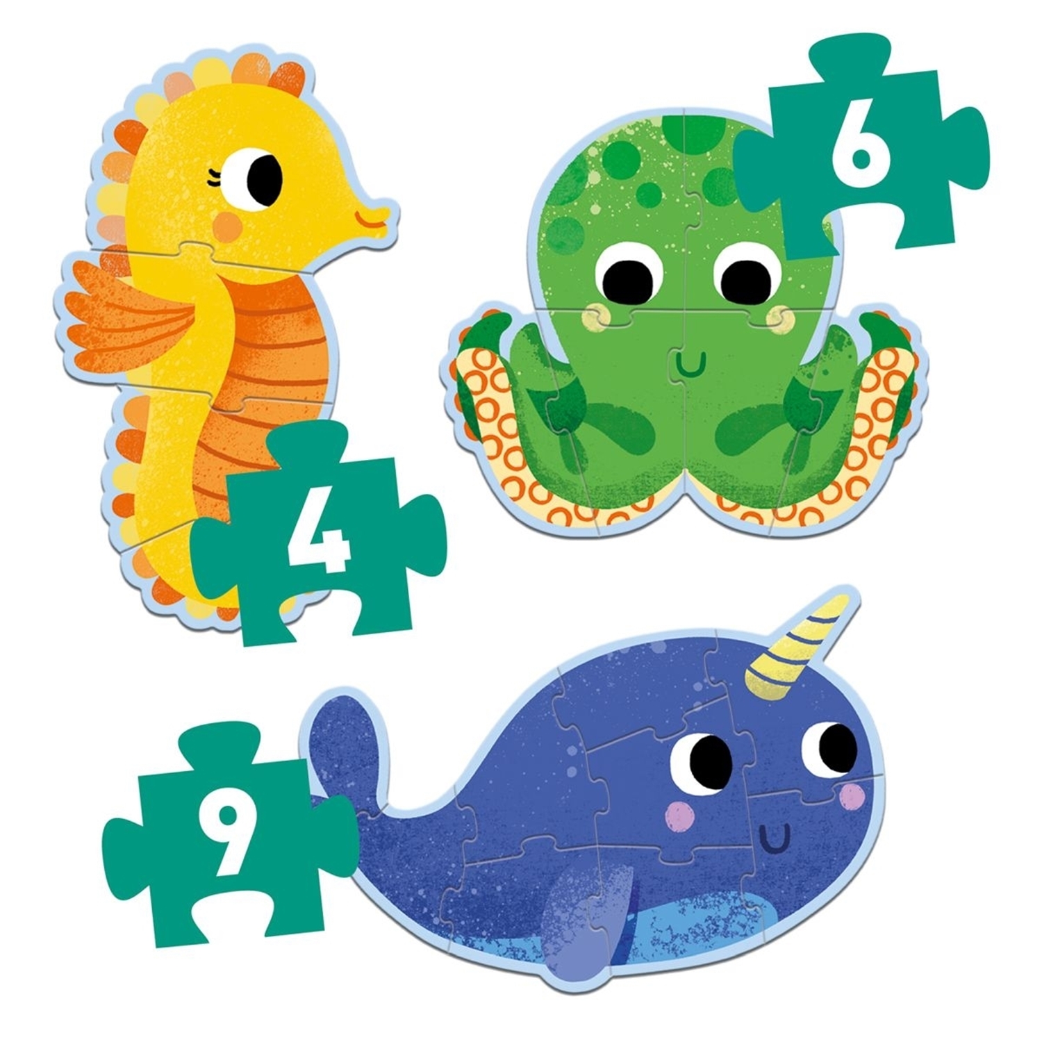 Djeco DJ07144 Erstes Puzzlen - Im Meer 4,6,9 Teile
