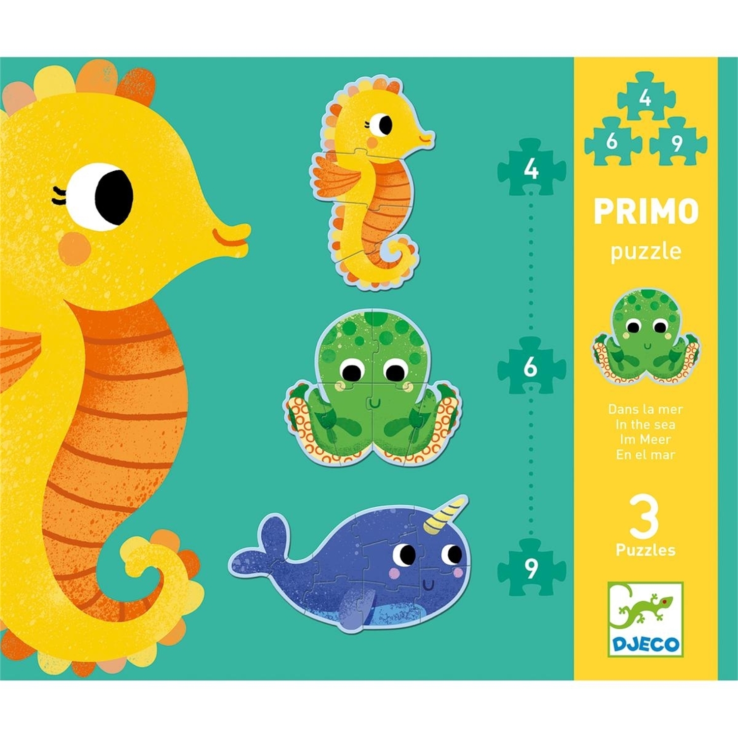 Djeco DJ07144 Erstes Puzzlen - Im Meer 4,6,9 Teile