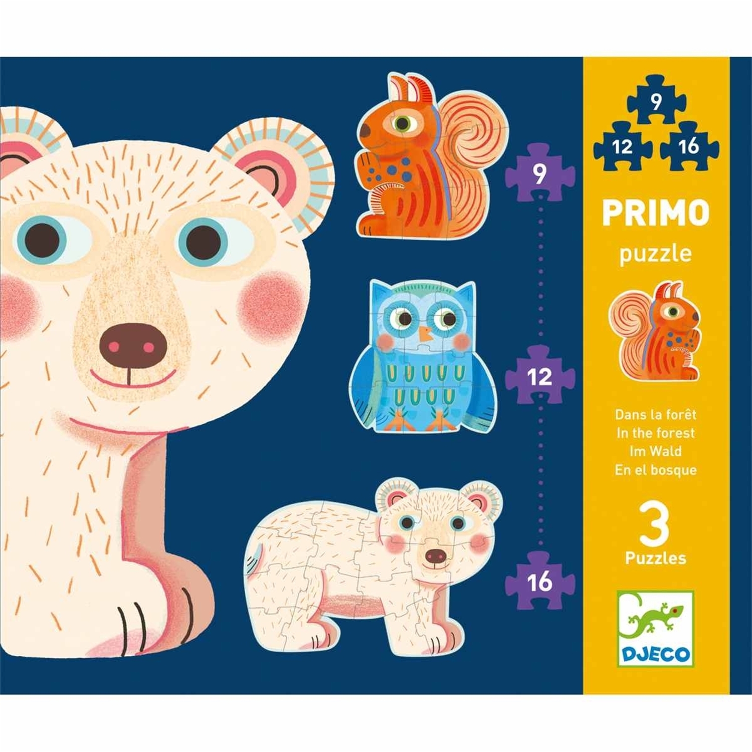 Djeco DJ07143 Erstes Puzzlen - Im Wald, 9,12,16 Teile