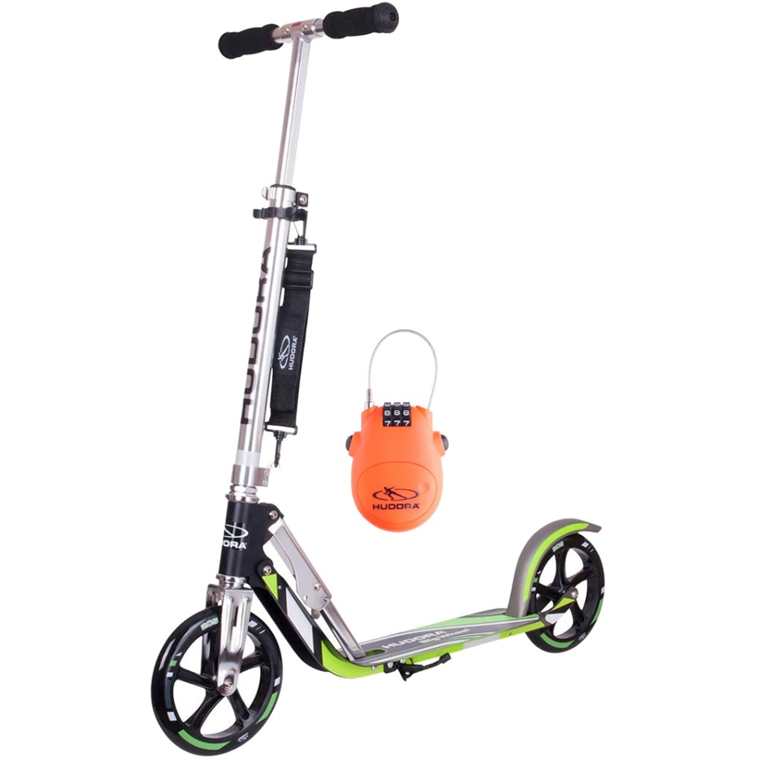 HUDORA 14492 14695/02 2er Set BigWheel® GS 205, grau/grün + Kabelschloss